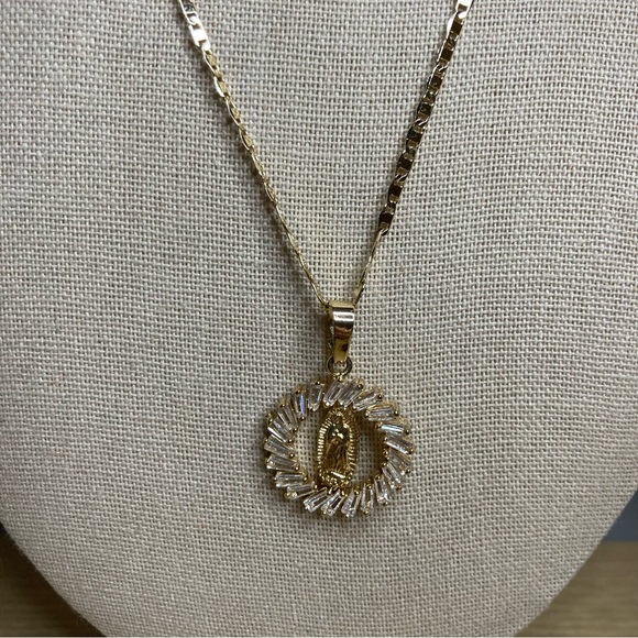 Our Lady of Guadalupe around Circle CZ Pendant on a Mariner Chain in Gold - Picture 6 of 14